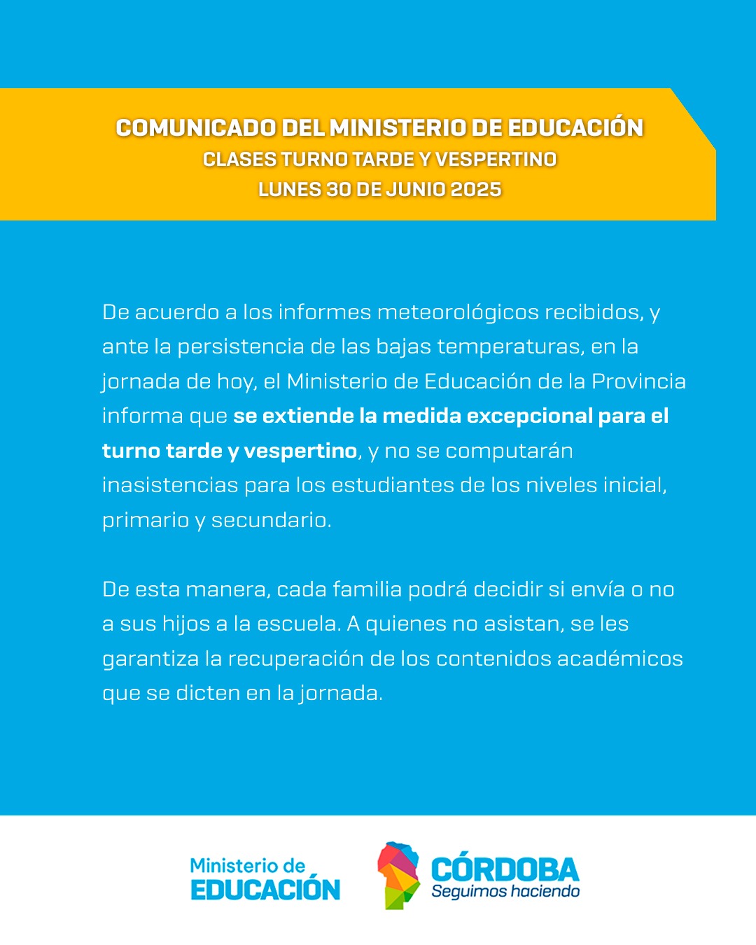 SE EXTIENDE LA MEDIDA EXCEPCIONAL PARA EL TURNO TARDE Y VESPERTINO y no ...