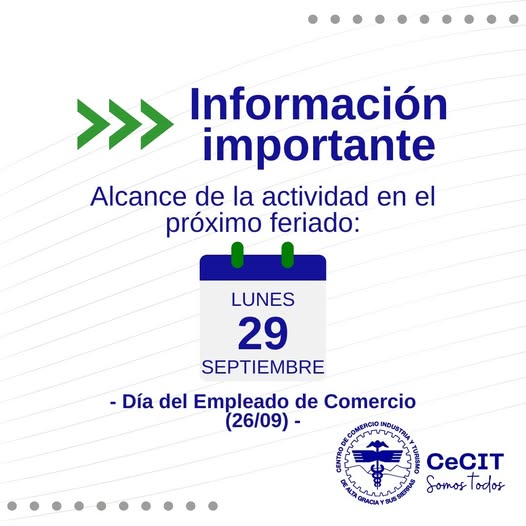 El Día del Empleado de Comercio (26/09) se traslada al lunes 29 de septiembre