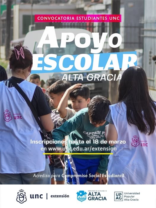 Voluntariado: Invitan a estudiantes de la UNC a brindar apoyo escolar en Alta Gracia