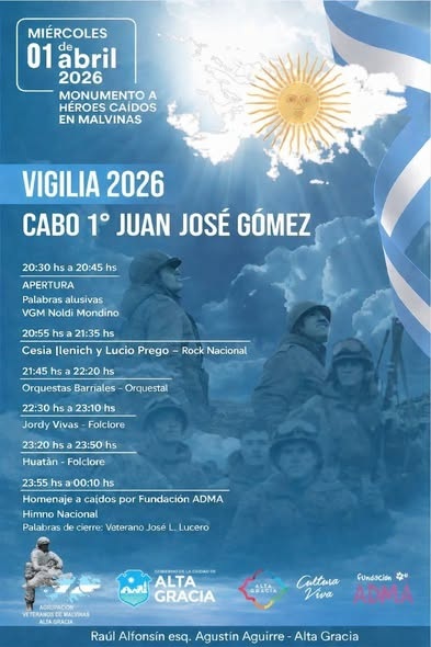 Invitación a una nueva vigilia organizada por la Agrupación Veteranos de Malvinas de Alta Gracia