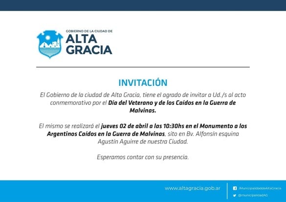 Invitación al acto protocolar previsto para el próximo 2 de abril