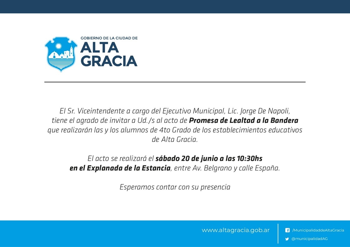 Invitación al acto de PROMESA DE LEALTAD A LA BANDERA
