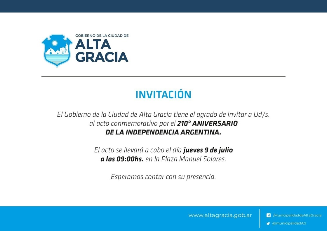 Invitación al Acto por el Día de la Independencia