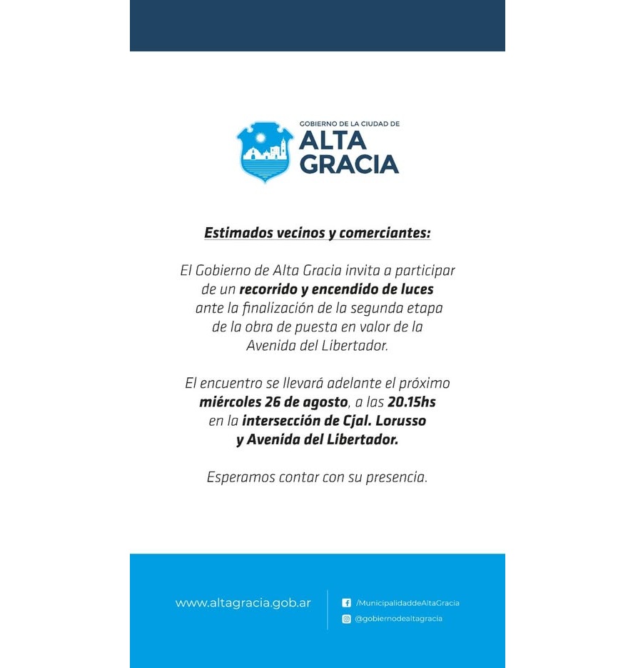 Importante invitación para los vecinos de Alta Gracia